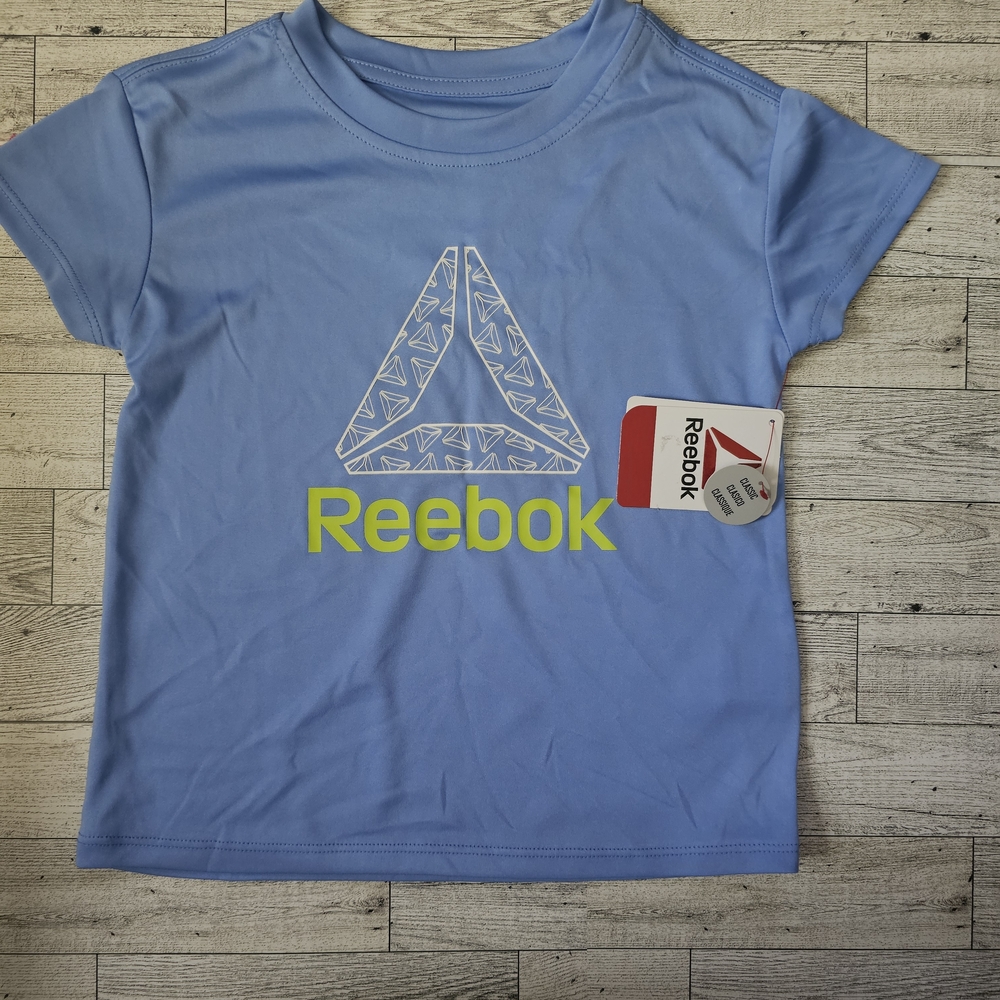 Girls Reebok Size 4/5 Blue Short Sleeve Tee with Neon Green Logo